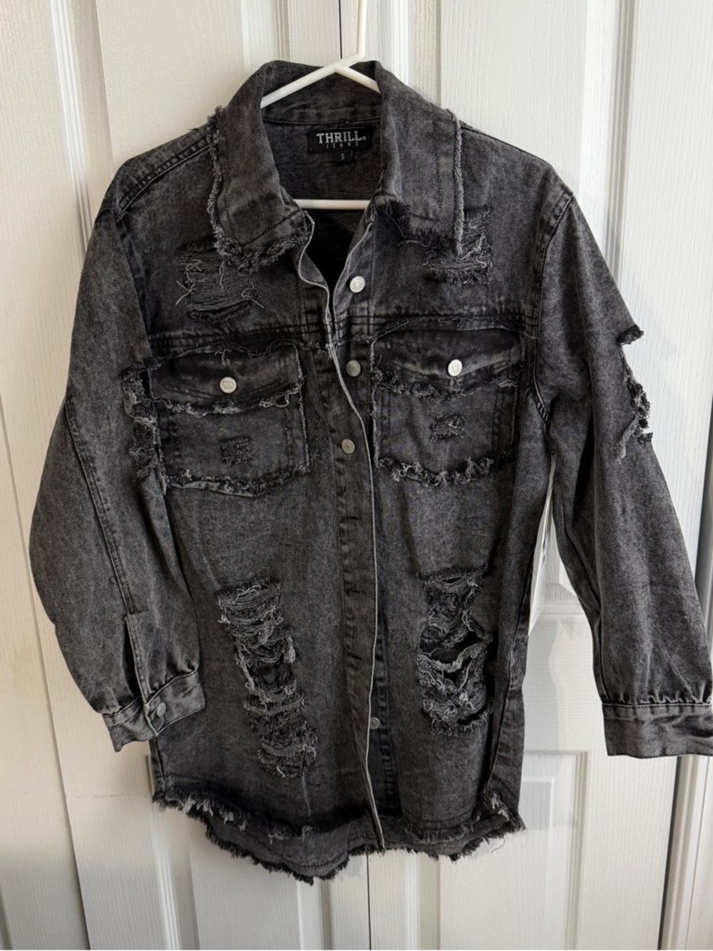 Thrill Jeans black‎ denim distressed jacket size small